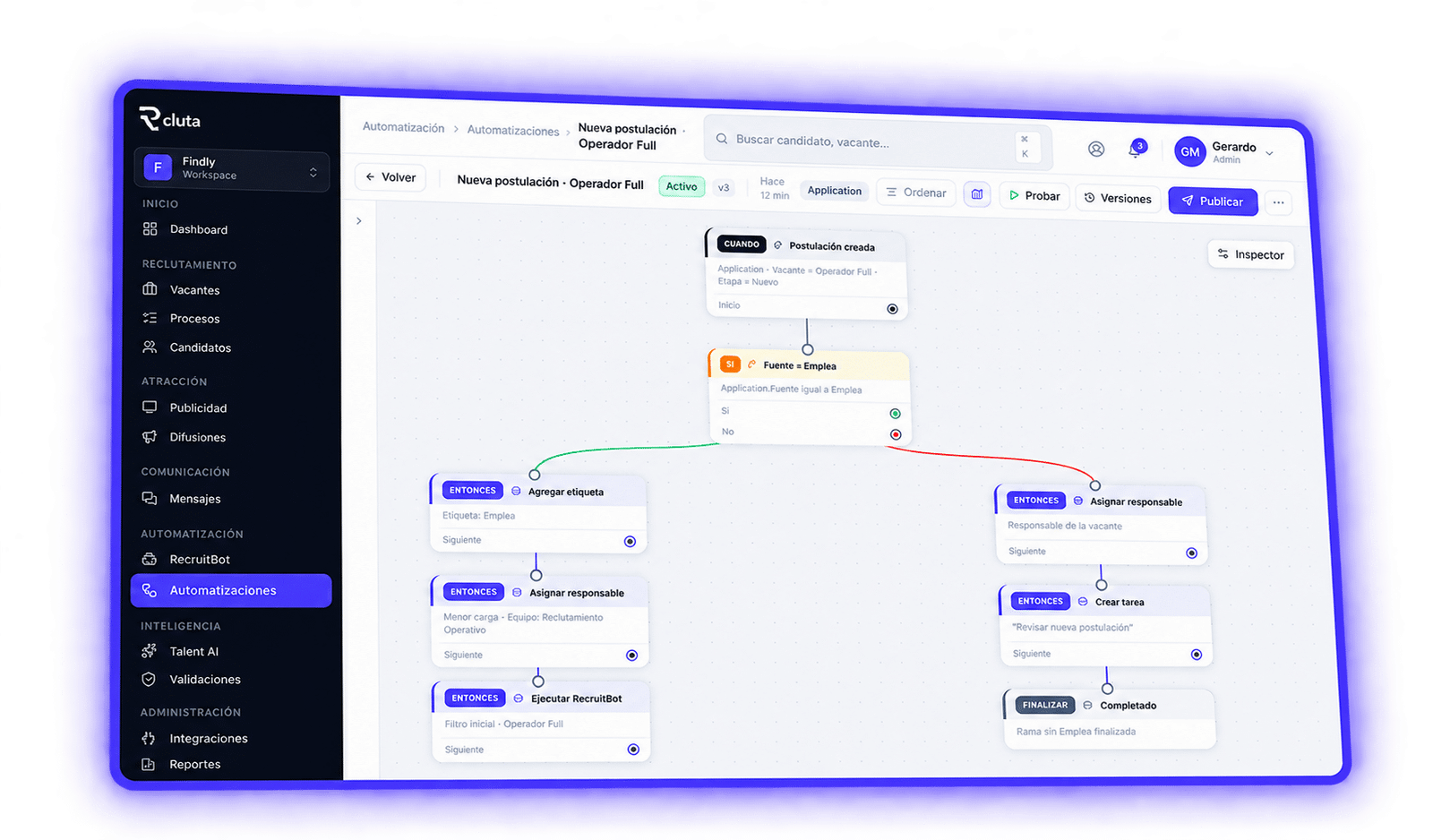 Constructor visual de automatizaciones en Rcluta